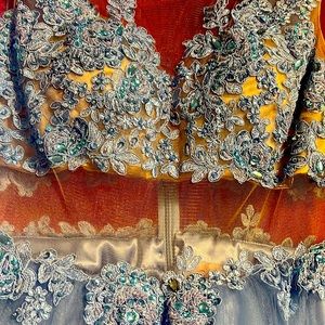 Elegant blue dress see-through from the middle